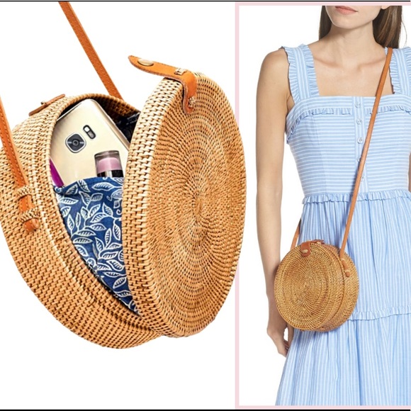 Anthropologie Handbags - Round Rattan Crossbody Bag